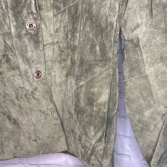 Vintage Y2K Wilsons Leather Leather Jackets Maxima Pea Green Suede Blazer Small - Picture 2 of 8